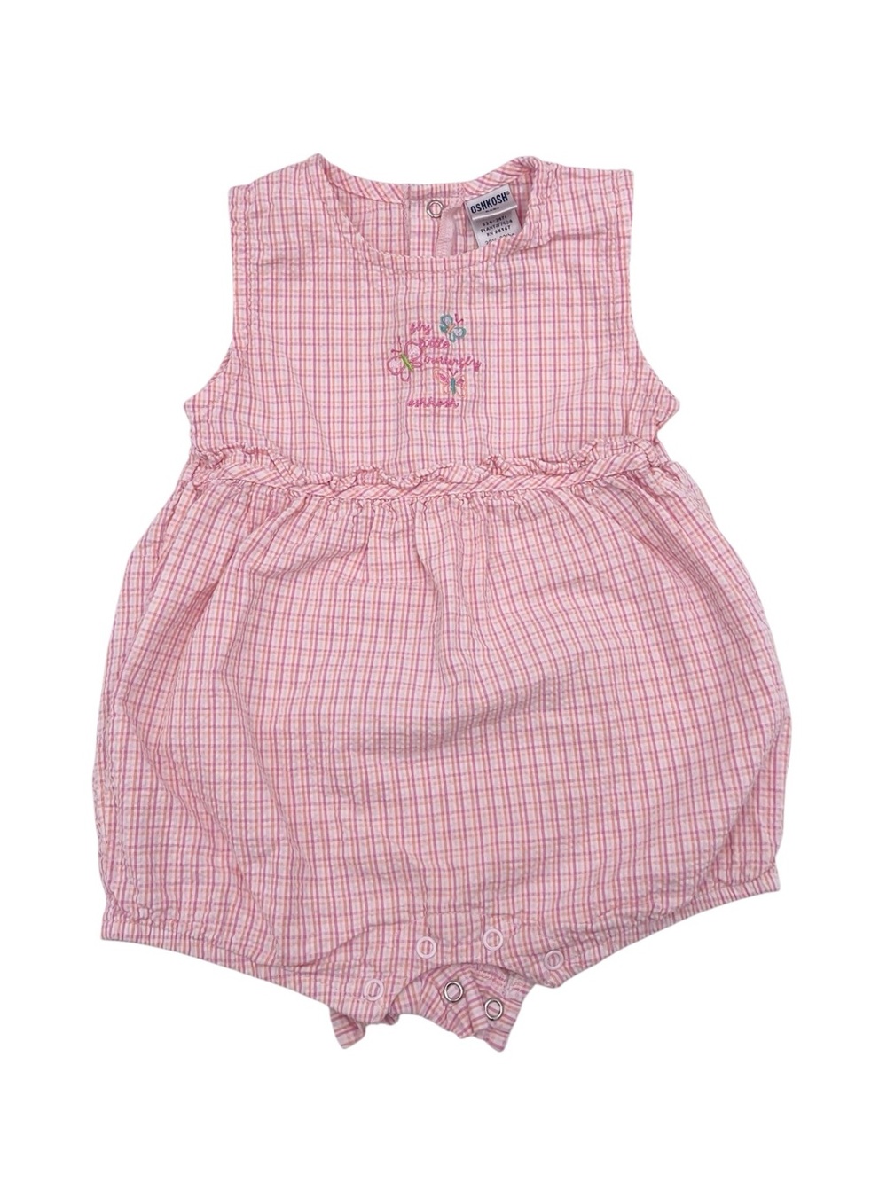 Vintage 90s Oshkosh Baby Pink Plaid Bubble Romper Cotton Fly Little Butterfly 18